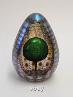 Tom Philabaum Reptilian Series Iridescent Egg Shaped Art Glass Paperweight