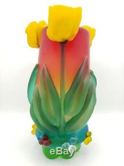 Tommie Rush Glass Three Tulip Flower Blown Art Vase Signed Heavy
