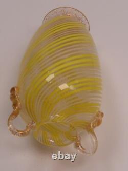 Toso Brothers Glass Vase Murano Yellow-White Thread Decor 1960/70 Art Glass Italy