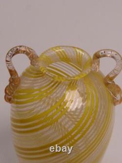 Toso Brothers Glass Vase Murano Yellow-White Thread Decor 1960/70 Art Glass Italy