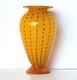 Transjo Hytta Signed Art Glass Vase Orange With Red Polka Dots 5.5in Sweden