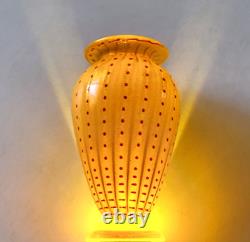 Transjo Hytta Signed Art Glass Vase Orange with Red Polka Dots 5.5in Sweden