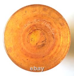 Transjo Hytta Signed Art Glass Vase Orange with Red Polka Dots 5.5in Sweden