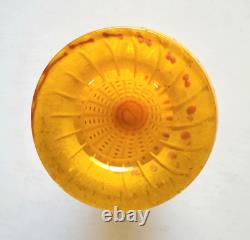 Transjo Hytta Signed Art Glass Vase Orange with Red Polka Dots 5.5in Sweden