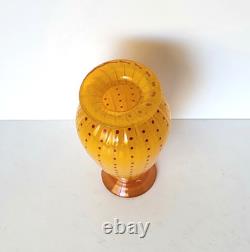 Transjo Hytta Signed Art Glass Vase Orange with Red Polka Dots 5.5in Sweden