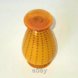 Transjo Hytta Signed Art Glass Vase Orange with Red Polka Dots 5.5in Sweden
