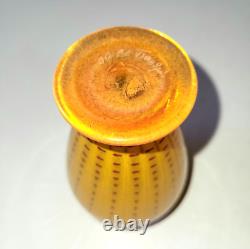 Transjo Hytta Signed Art Glass Vase Orange with Red Polka Dots 5.5in Sweden