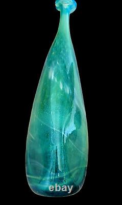 Tricorn Attenuated Vase Bottle by Michael Harris (Mdina) Blue Green 1960s Rare