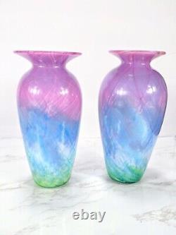Two (2) Nourot Studio Art Glass Vase Signed DLL David Lindsay 8 Vintage 1980s