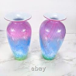 Two (2) Nourot Studio Art Glass Vase Signed DLL David Lindsay 8 Vintage 1980s