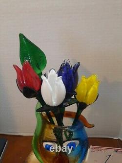 U Choose 1-12 Venetian Murano Picasso Art Glass Face Vase & Lg Murano Flowers