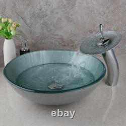 UK Art Bathroom Tempered Glass Faucet Sink Basin Tap Washing Bowl Mixer Toilet