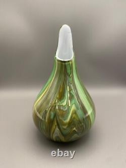 ULTRA RARE Studio Art Glass Teardrop Green Barrel Vase Signed HEAVY Quality