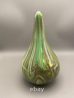 ULTRA RARE Studio Art Glass Teardrop Green Barrel Vase Signed HEAVY Quality