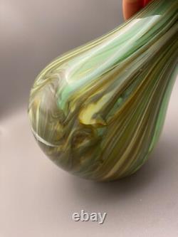 ULTRA RARE Studio Art Glass Teardrop Green Barrel Vase Signed HEAVY Quality