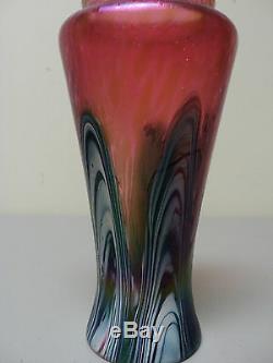 UNUSUAL RINDSKOPF ART GLASS VASE with PULLED FEATHER & OIL SPOT DECORATION