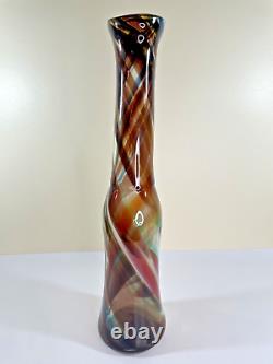 Unique Funky Swirled Glass Hand Blown Tall Vase Home Decor Brown Red Green Blue