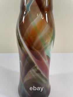 Unique Funky Swirled Glass Hand Blown Tall Vase Home Decor Brown Red Green Blue