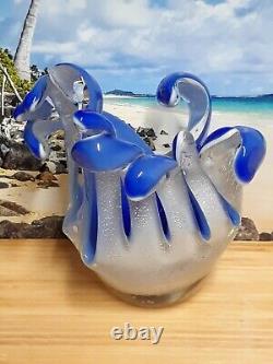 Unique Glass Art Ribbon Swirled Rimmed Vase