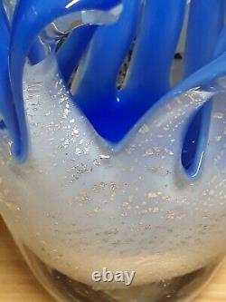 Unique Glass Art Ribbon Swirled Rimmed Vase