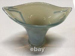 Unique Opaque Cased Clear/White Hand Blown HeavyArt Glass Whale Tail Fan Vase
