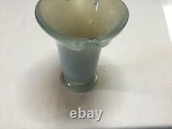 Unique Opaque Cased Clear/White Hand Blown HeavyArt Glass Whale Tail Fan Vase