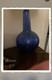Unmarked Blue Textured Art Glass Vase, Abstract Pattern, Glossy Finish