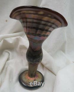 Unmarked KRALIK or LOETZ / fabulous art glass FAN VASE 8.5 tall / broken pontil
