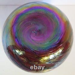 Unsigned Hand Blown Richly Iridized Art Glass Ball Ivy Vase