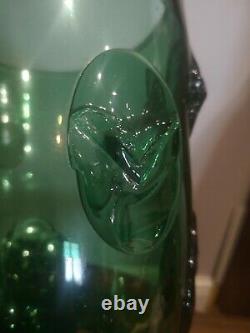 Unusual Mid-Century Vintage Art Glass Vase Green withBlob Lozenge Design Piece