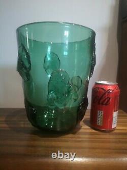 Unusual Mid-Century Vintage Art Glass Vase Green withBlob Lozenge Design Piece