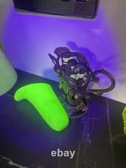 Uranium Art Nouveau Vase with Metal Base Green Glass Antique