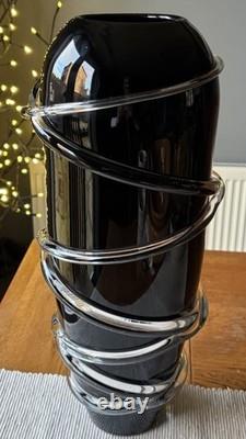 V Large Hand Blown Italian Art Glass Vase 47cm Black Applied Trails Murano Style