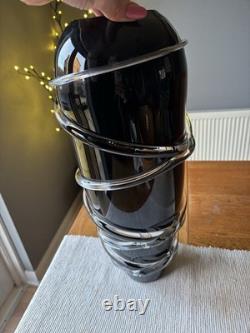 V Large Hand Blown Italian Art Glass Vase 47cm Black Applied Trails Murano Style
