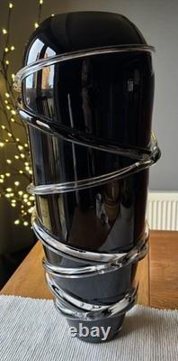 V Large Hand Blown Italian Art Glass Vase 47cm Black Applied Trails Murano Style