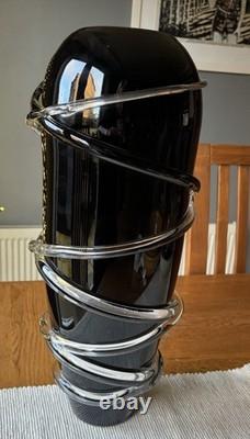 V Large Hand Blown Italian Art Glass Vase 47cm Black Applied Trails Murano Style