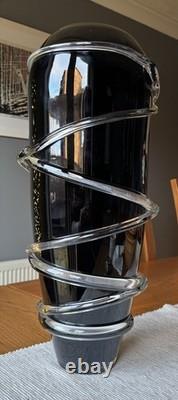 V Large Hand Blown Italian Art Glass Vase 47cm Black Applied Trails Murano Style
