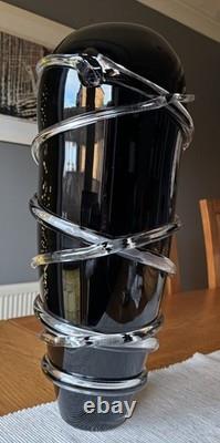 V Large Hand Blown Italian Art Glass Vase 47cm Black Applied Trails Murano Style