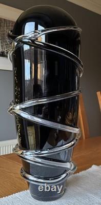 V Large Hand Blown Italian Art Glass Vase 47cm Black Applied Trails Murano Style