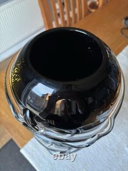 V Large Hand Blown Italian Art Glass Vase 47cm Black Applied Trails Murano Style