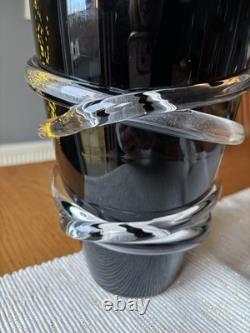 V Large Hand Blown Italian Art Glass Vase 47cm Black Applied Trails Murano Style