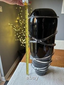 V Large Hand Blown Italian Art Glass Vase 47cm Black Applied Trails Murano Style