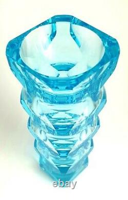 VASE EXBOR OLDRICH LIPSKY 1964 BLUE 60s H. 21 cm CZECHOSLOVAKIAN ART GLASS