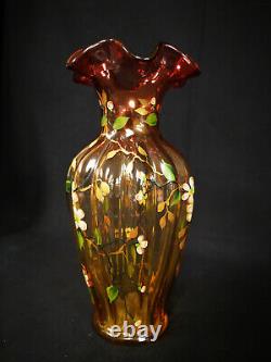 VERY RARE Fenton Art Glass Gold Amberina Hand Painted VASE