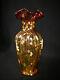 Very Rare Fenton Art Glass Gold Amberina Hand Painted Vase
