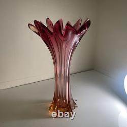 VINTAGE Murano 13.5'' Amber /Red Sommerso Faceted Poli Seguso Art Glass Vase