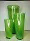 Vintage Murano Hand Blown Glass Vase Filligrana Green Mcm Set Of 3/3