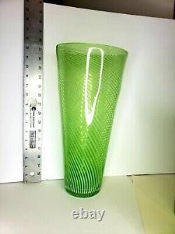 VIntage MURANO hand blown glass vase Filligrana green MCM set of 3/3