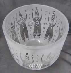 VTG 1997 Leandra Drumm Etched Art Glass Vase Bowl Clown / Jester Moon Sun Signed