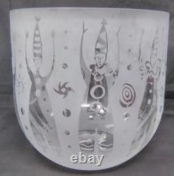 VTG 1997 Leandra Drumm Etched Art Glass Vase Bowl Clown / Jester Moon Sun Signed